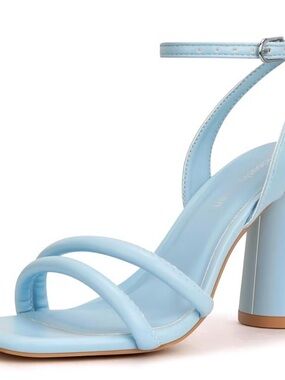 Light Blue Strappy Block Heel Sandals - Women